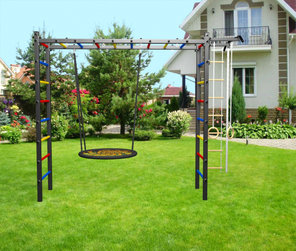 картинка Уличная шведская стенка Sv Sport рукоход У522.2 (Турник/Гнездо 115см/Канат/кольца/лестница) от магазина Лазалка