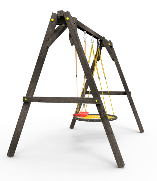 Деревянные качели Пикник 2 "Блэк" (качели гнездо 1м + качели долька)