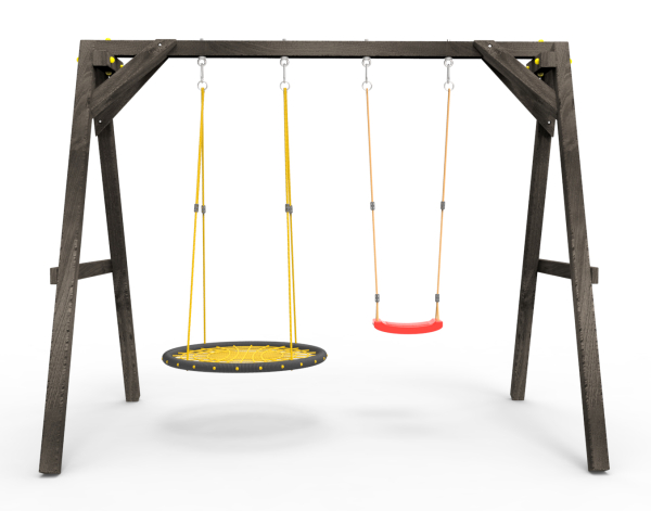 Деревянные качели Пикник 2 "Блэк" (качели гнездо 1м + качели долька)