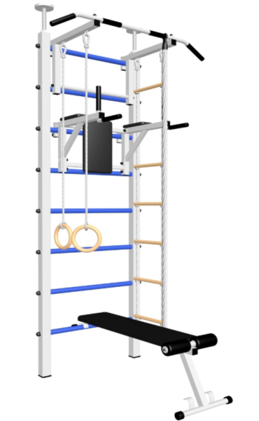Шведская стенка Sv Sport враспор (Турник стандарт/Брусья/Скамья/Канат/Кольца/Лестница) (258-275 см) арт. 706