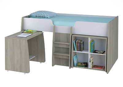 Кровать-чердак детская Polini kids Simple 4100 с выдвижными элементами